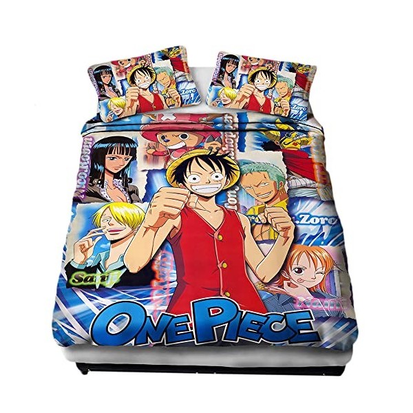 EVLURE Parure de lit Anime One Piece Parure de lit Luffy - Housse de Couette 3D Parure de Lit en Microfibre avec Fermeture éc