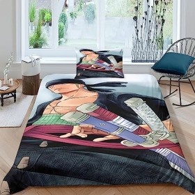 BYTUGI One Piece Parure De Lit pour Enfants Microfibre Zoro Parure Housse De Couette avec Taies doreiller Housse De Couette 