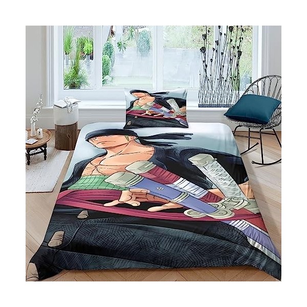 BYTUGI One Piece Parure De Lit pour Enfants Microfibre Zoro Parure Housse De Couette avec Taies doreiller Housse De Couette 
