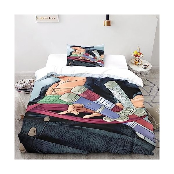 BYTUGI One Piece Parure De Lit pour Enfants Microfibre Zoro Parure Housse De Couette avec Taies doreiller Housse De Couette 
