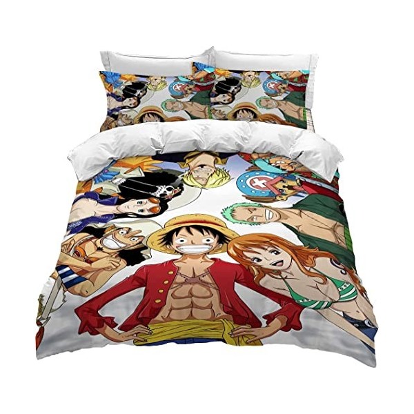 BioNyt Anime Housse de Couette 140x200-100% Microfibre One Piece Parure de Lit Super Douce et Confortable, avec Housse de Cou