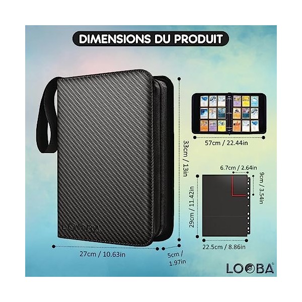 LOOBA® - Classeur Carte Pokemon, yu gi oh – Protection Album grand format – Grande capacité 900 pochettes – protège cartes à 