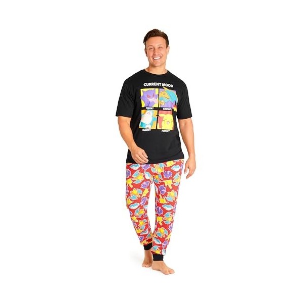Pokémon Pyjama Homme Humoristique Ensembles de Pyjama Homme Tailles Adulte S-3XL Cadeau Geek Pikachu Dracaufeu Ronflex Navy/