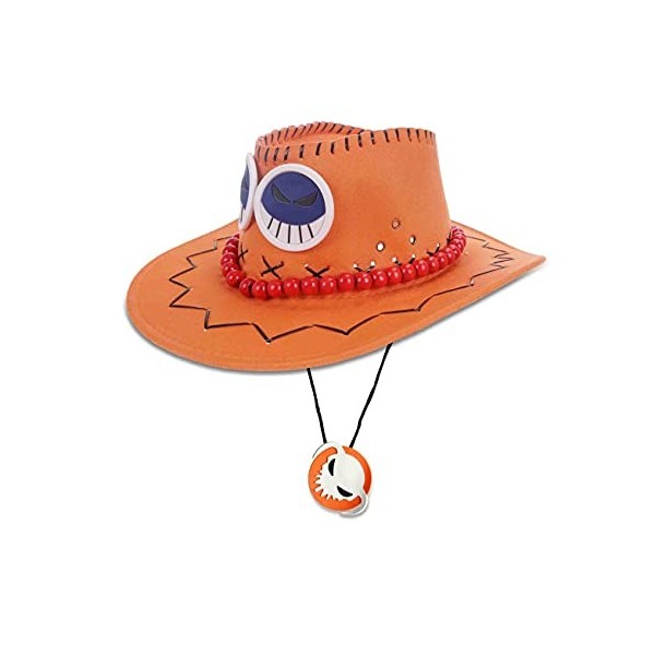 Chapeau Puma D. Ace aux poings ardents | Avec corde de perles et smileys | Pour fans de One Piece