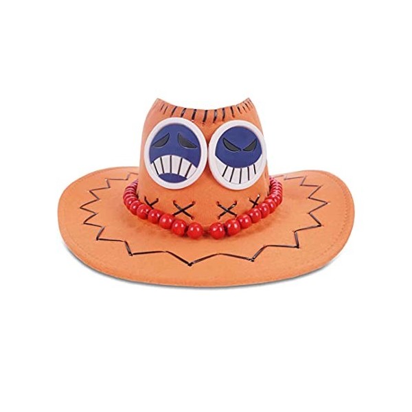 Chapeau Puma D. Ace aux poings ardents | Avec corde de perles et smileys | Pour fans de One Piece