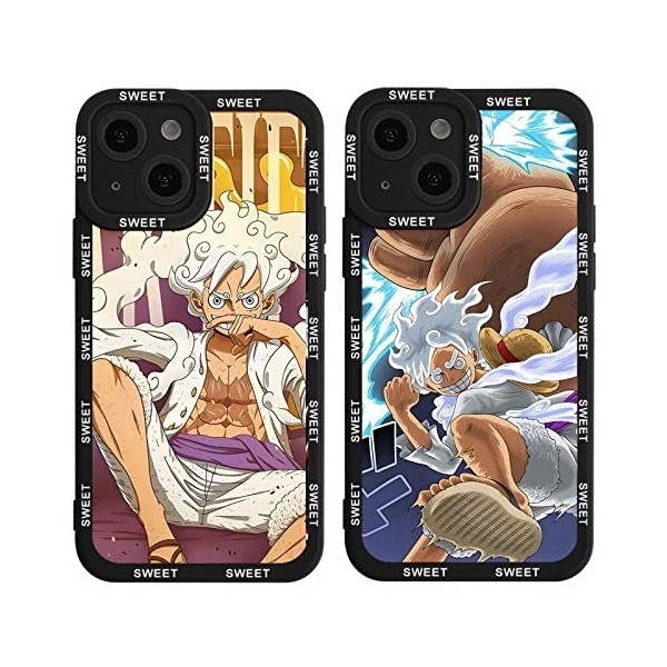 2 Pièces Coque pour Apple iPhone 15 6.1 Anime Luffy Nika Gear 5 Modèle Manga Case Antichoc TPU Protective Objectif Caméra H