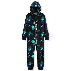 Minecraft Combinaison Pyjama Enfant Pixel Jeu Vidéo Vert Creeper Ou Noir, Vetement Garçon Ado, Grenouillère en Polaire Douce 