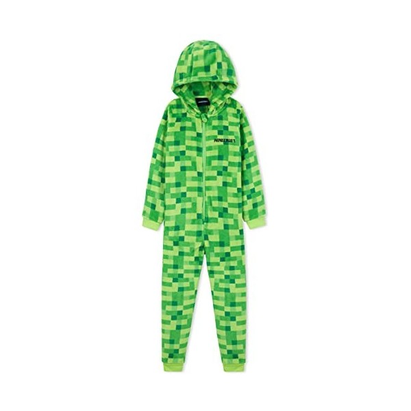 Minecraft Combinaison Pyjama Enfant Pixel Jeu Vidéo Vert Creeper Ou Noir, Vetement Garçon Ado, Grenouillère en Polaire Douce 
