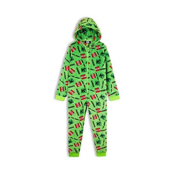 Minecraft Combinaison Pyjama Enfant Pixel Jeu Vidéo Vert Creeper Ou Noir, Vetement Garçon Ado, Grenouillère en Polaire Douce 