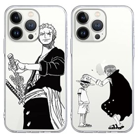 2 Pièces Coque pour Apple iPhone 15 6.1 Pouce, Anime Luffy Gear 5 Nika Zoro Manga Design Design Motif Housse Étui de Transpar
