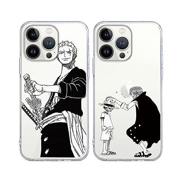2 Pièces Coque pour Apple iPhone 15 6.1 Pouce, Anime Luffy Gear 5 Nika Zoro Manga Design Design Motif Housse Étui de Transpar