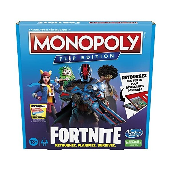 Monopoly Flip édition&nbsp;: Fortnite, Jeu de Plateau Monopoly inspiré du Jeu vidéo Fortnite, Jeux de Plateau pour Adolescents et 
