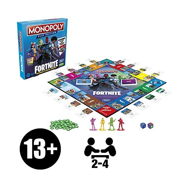 Monopoly Flip édition&nbsp;: Fortnite, Jeu de Plateau Monopoly inspiré du Jeu vidéo Fortnite, Jeux de Plateau pour Adolescents et 