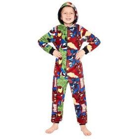 Marvel Combinaison Pyjama Enfant Garcon Surpyjama Grenouillère Garcon en Polaire Onesie Enfant Ado 9-15 Ans Avengers Noir/Ro