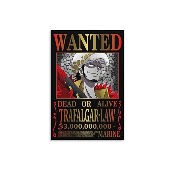 Poster animé One Piece Wanted Zoro One Piece - Art mural - Impression sur toile - Décoration dintérieur - 50 x 75 cm