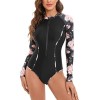 Ruuione Womens One-Piece Long Sleeve Sports Surfing Swimsuit Chest with Zip Swimwear,2Orchid,XXL 44 