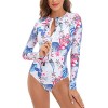 Ruuione Womens One-Piece Long Sleeve Sports Surfing Swimsuit Chest with Zip Swimwear,2Orchid,XXL 44 