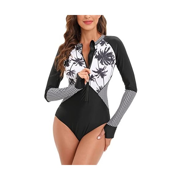 Ruuione Womens One-Piece Long Sleeve Sports Surfing Swimsuit Chest with Zip Swimwear,2Orchid,XXL 44 