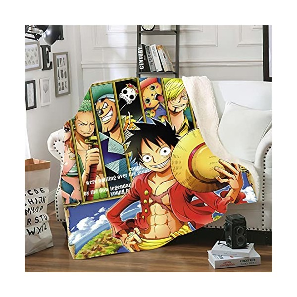 NECEHY Couvertures et Plaids Anime One Piece Mignon Luffy Imprimé Doux en Molleton en Peluche Couverture Bureau Pause Couvert