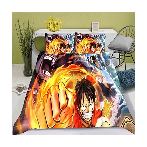 QROXY One Piece Literie en Coton avec Taie doreiller, 100% Microfibre, Luffy Zoro Housse De Couette à Impression Numérique 3