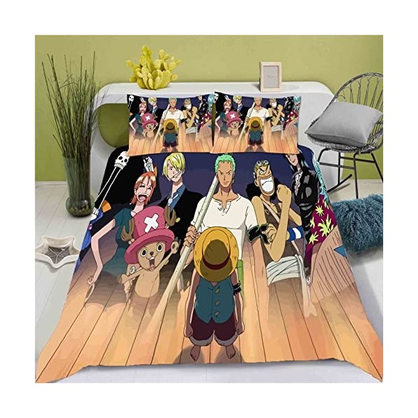 QROXY One Piece Literie en Coton avec Taie doreiller, 100% Microfibre, Luffy Zoro Housse De Couette à Impression Numérique 3