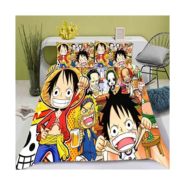 QROXY One Piece Literie en Coton avec Taie doreiller, 100% Microfibre, Luffy Zoro Housse De Couette à Impression Numérique 3