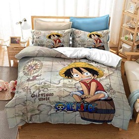 LKFFHAVD - Parure de lit Anime One Piece - Parure de lit Luffy - Housse de couette - Impression 3D - 100&nbsp;% microfibre - Avec 