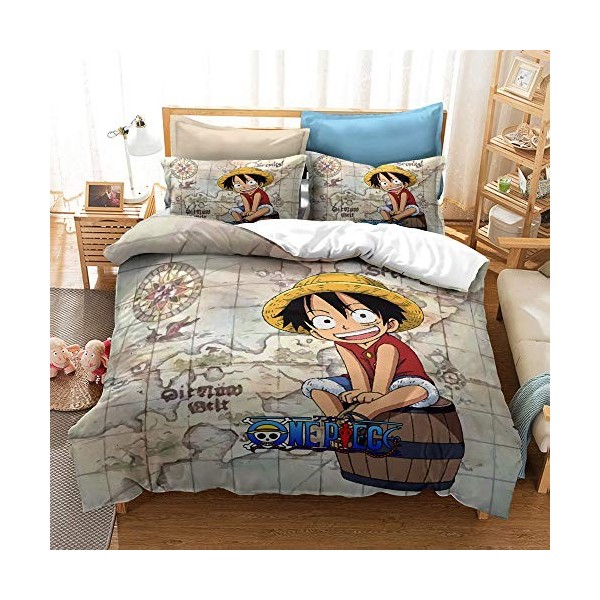 LKFFHAVD - Parure de lit Anime One Piece - Parure de lit Luffy - Housse de couette - Impression 3D - 100 % microfibre - Avec 