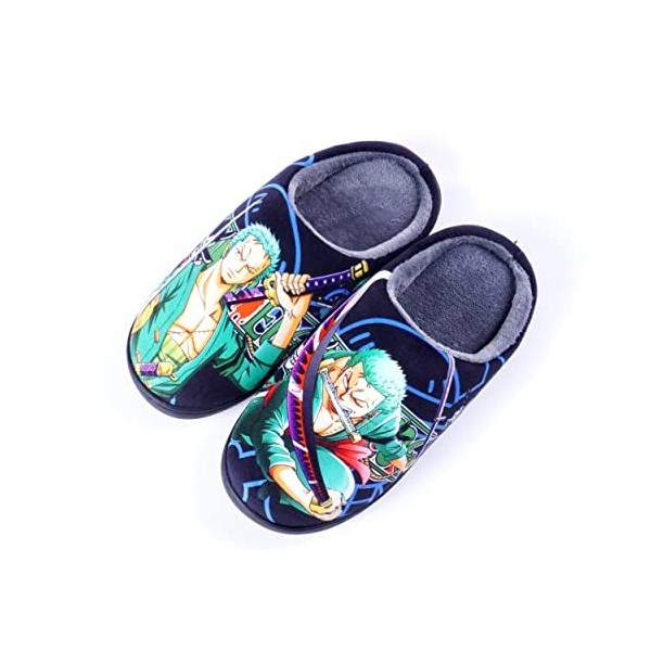 Roffatide Anime One Piece Chaussons pelucheux Roronoa Zoro Pantoufles à bouts fermés avec semelle en caoutchouc, chaussures d
