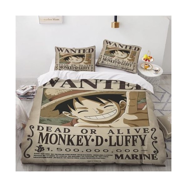 KAZIO Housse De Couette 90x190cm - Manga One Piece Parure De Lit avec Fermeture Éclair, Parure Housse Couette en Microfibre a