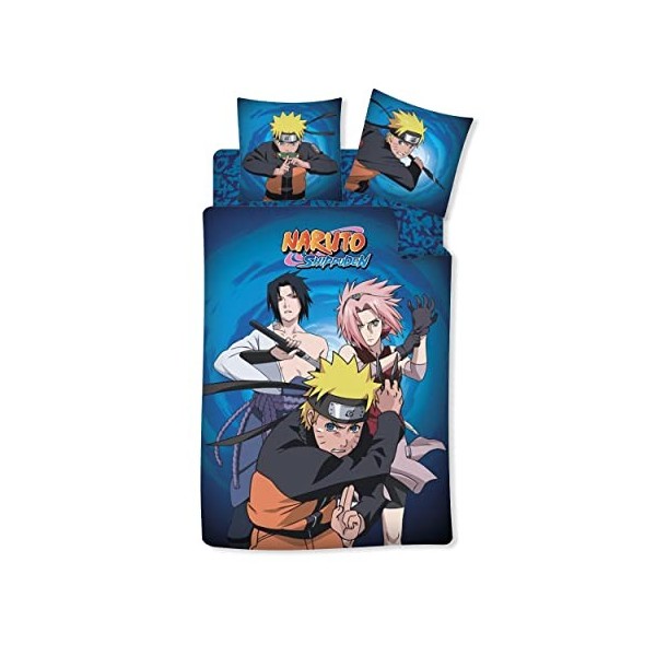 Aymax Parure de lit 3 Pièces Naruto - Housse de Couette 140x200 cm + Taie doreiller 63x63 cm + Drap-Housse Assorti 90x190 cm