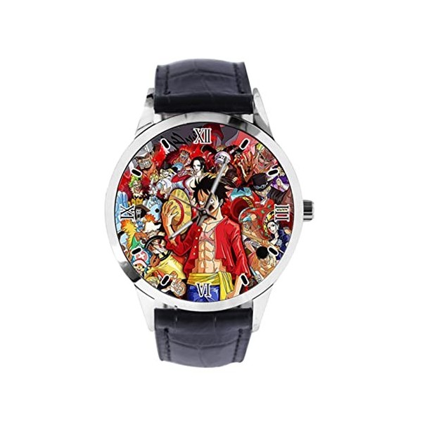 Cortney Anime One Piece Montre bracelet unisexe analogique à quartz avec bracelet en cuir pour filles et garçons