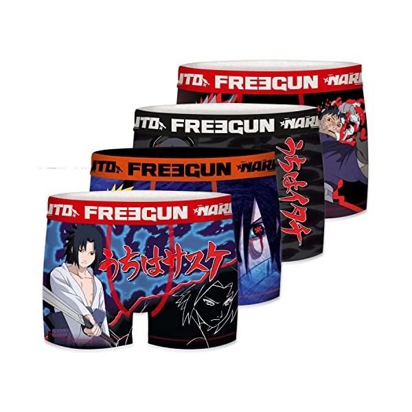 Caleçon Homme Naruto, Sasuke, Boxer Homme, Naruto Shippuden, Stretch et Confortable Lot de 4 , Multicolore, Taille L