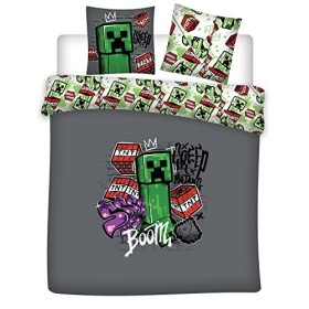 Parure de Lit Double Minecraft Metro Art, Housse de Couette 240x220 cm + 2 Taies doreiller 63x63 cm