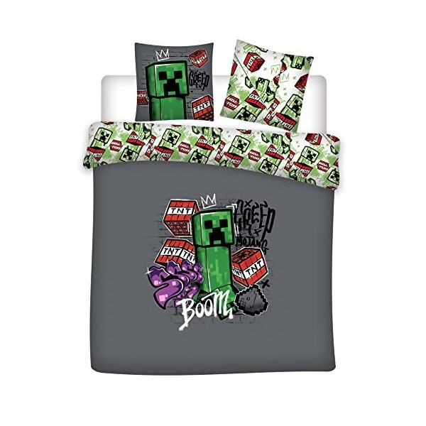 Parure de Lit Double Minecraft Metro Art, Housse de Couette 240x220 cm + 2 Taies doreiller 63x63 cm