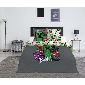 Parure de Lit Double Minecraft Metro Art, Housse de Couette 240x220 cm + 2 Taies doreiller 63x63 cm
