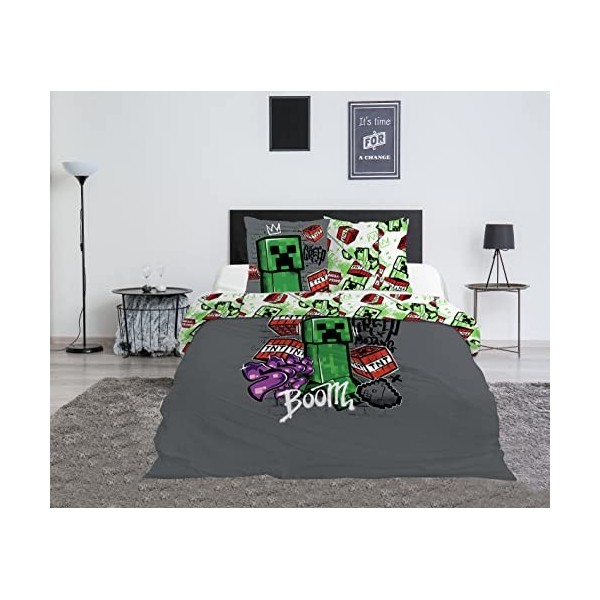 Parure de Lit Double Minecraft Metro Art, Housse de Couette 240x220 cm + 2 Taies doreiller 63x63 cm