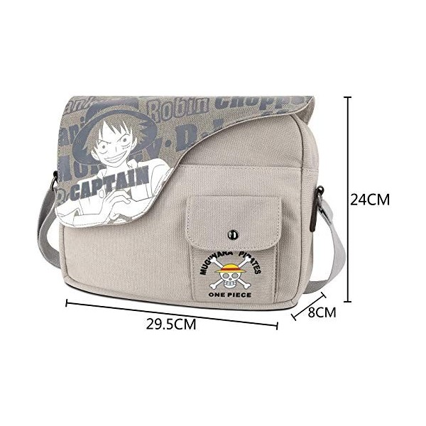 Roffatide Anime One Piece Luffy Straw Hat Pirates Cartable Toile Messenger Sac Imprimé Rabat Bandoulière Cartable Sac à Bando