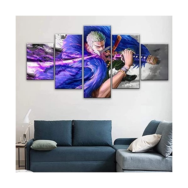 VEYEBZ 5 Pièces Encadrée Impressions Sur Toile Peinture 75×40Cm Anime One Piece Roronoa Zoro Art Mural Abstrait Modulaire Aff