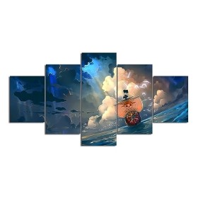 VEYEBZ 5 Pièces Encadrée Impressions sur Toile Peinture 75×40Cm One Piece Anime Thousand Sunny Art Mural Abstrait Modulaire A