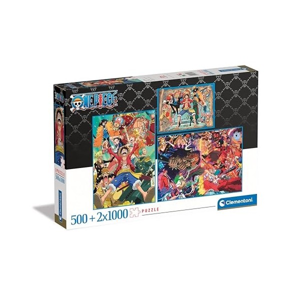 Clementoni- One Piece 3 en 1-3 1 500 2 Puzzles de 1000, Adultes et Enfants de 14 Ans, Jeu dadresse pour Toute la Famille, fa