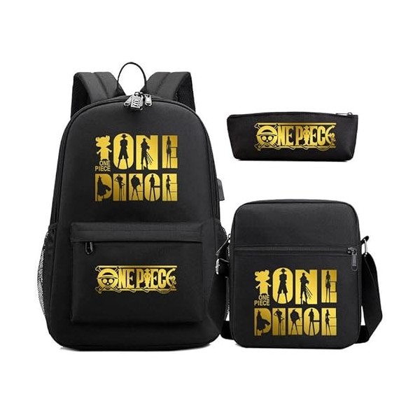 Anime One Piece Sac À Dos 3 Pièces Antivol Serrure Adolescent Étudiant Cartable École Luffy Voyage Sac À Dos Ensemble Sac À B