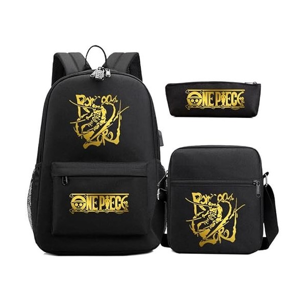 Anime One Piece Sac À Dos 3 Pièces Antivol Serrure Adolescent Étudiant Cartable École Luffy Voyage Sac À Dos Ensemble Sac À B
