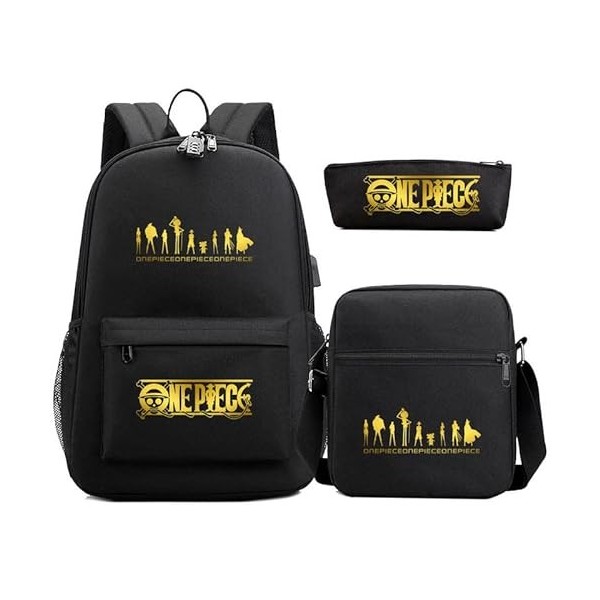 Anime One Piece Sac À Dos 3 Pièces Antivol Serrure Adolescent Étudiant Cartable École Luffy Voyage Sac À Dos Ensemble Sac À B