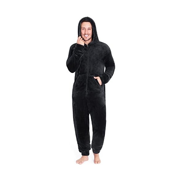 CityComfort Combinaison Pyjama Homme Grenouillere Homme Combi Pyjama Onesie Tout en Un Chaud en Polaire M-3XL Noir, M 