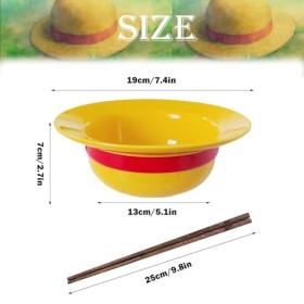 Ubephant One Piece Bol Ramen, Dessin Animé Bol Chapeau de Paille, Céramique Ramen Bowl 500ml, Bol à Soupe en Céramique Avec B