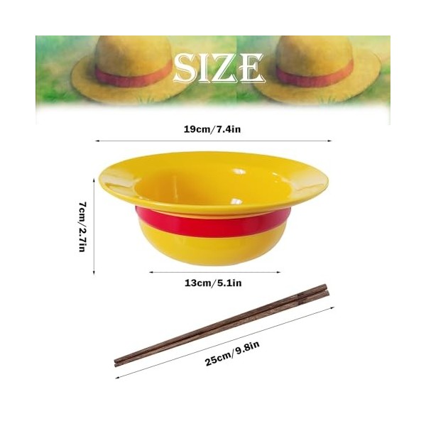 Ubephant One Piece Bol Ramen, Dessin Animé Bol Chapeau de Paille, Céramique Ramen Bowl 500ml, Bol à Soupe en Céramique Avec B
