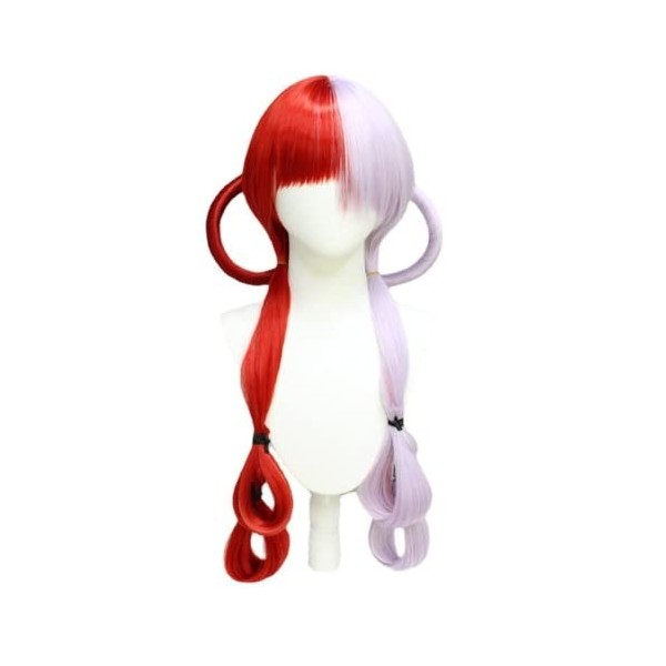 Anime One Piece Cosplay Perruque, Shanks Fille Uta Rouge et Violet Longues Perruques Bouclées + Bonnet de Perruque, pour la F