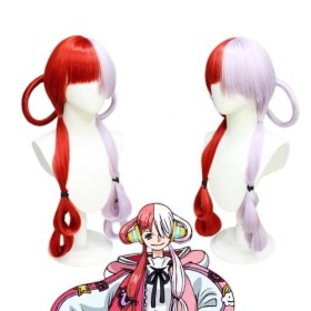 Anime One Piece Cosplay Perruque, Shanks Fille Uta Rouge et Violet Longues Perruques Bouclées + Bonnet de Perruque, pour la F