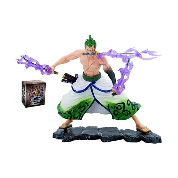 iFii Roronoa Figurine Zoro 17,5 cm Coffret cadeau avec trois couteaux, figurine Anime One Piece Zoro debout en PVC Collection